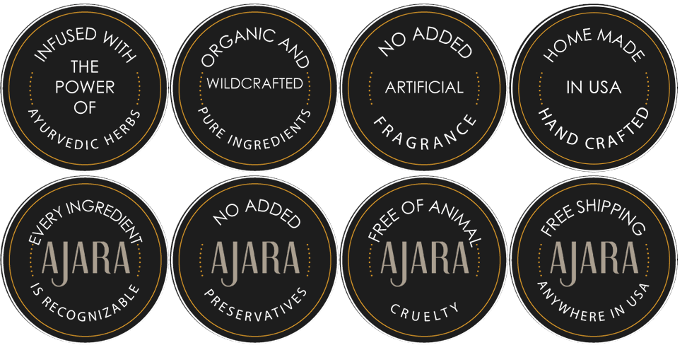 Ajara USP Badges : Ayurvedic Herbs, Organic, No added Fragrance, Hand Crafted, No added preservatives, FREE SHIPPING ANYWHERE