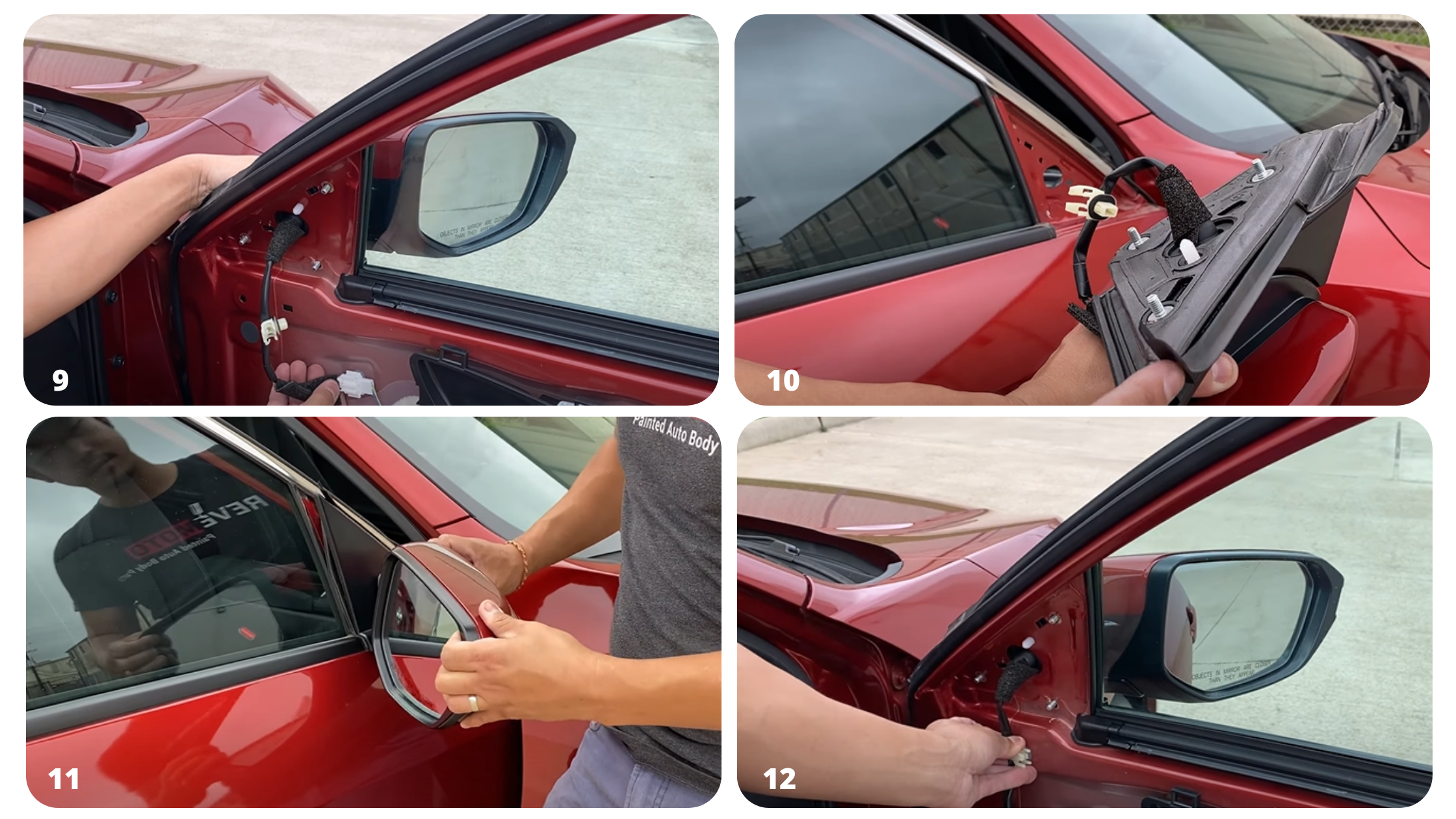 Replacing a 2016-2021 Honda Civic Side View Mirror steps 9-12
