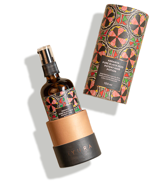 Keranya Pure Black Seed Potent Hair Potion with its packaging