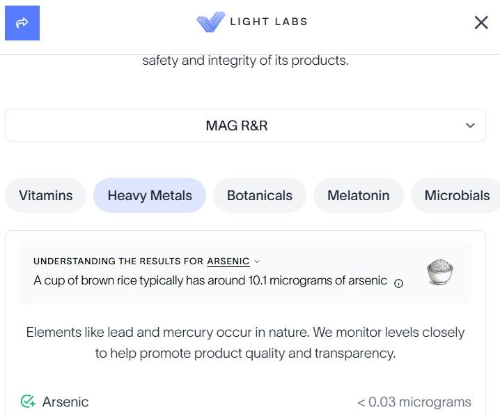 An example of Light Labs test results for Mag R&R.