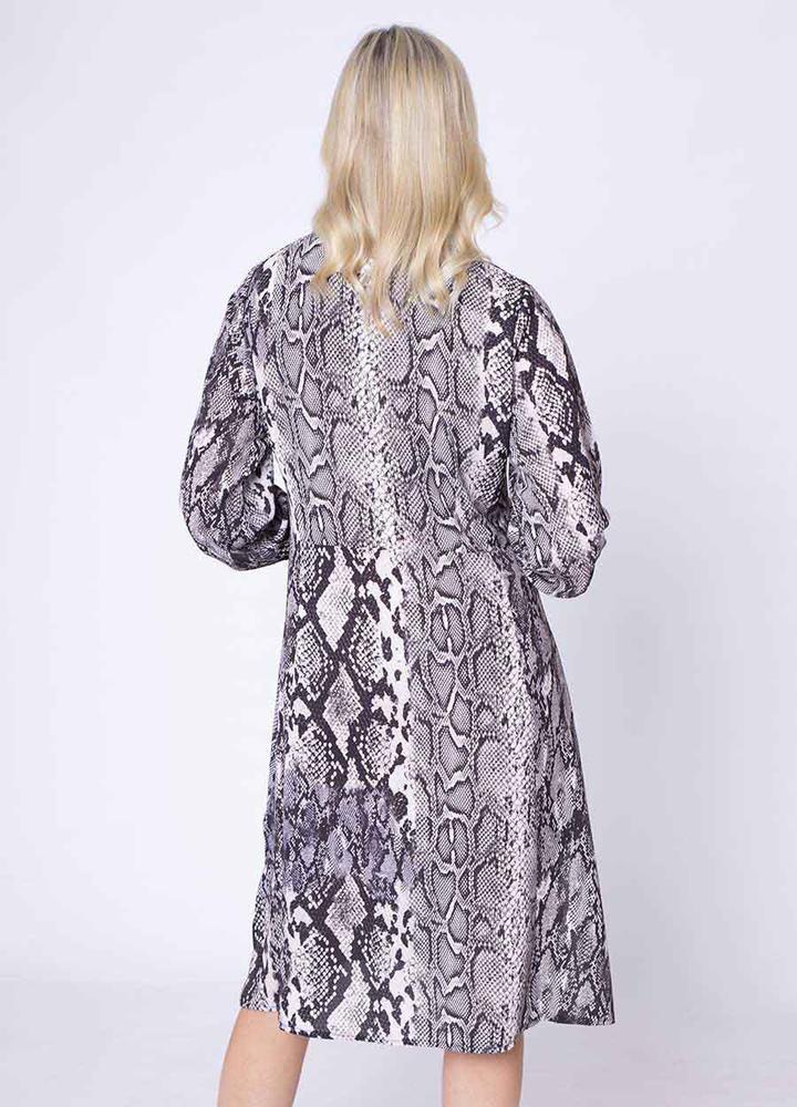 Snake Print Shirt Dress in Beige