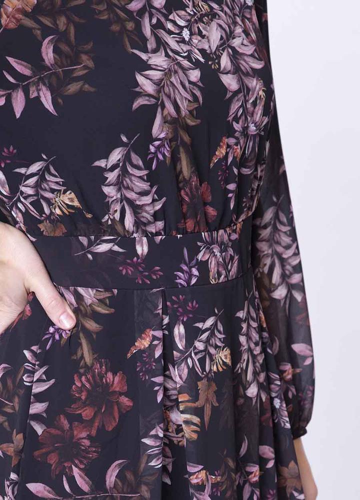 Floral Print Pleat Dress in Black