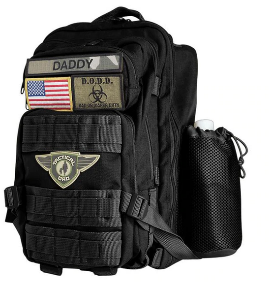 Black Tactical Dad Diaper Pack w/ Removable Patches