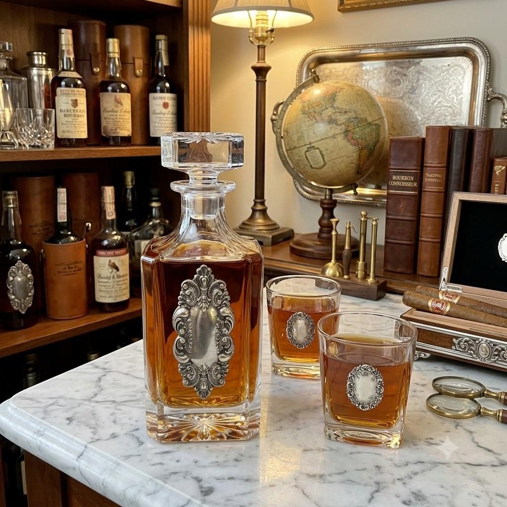 Vintage Medallion Decanter Set Gift for Antique Lover