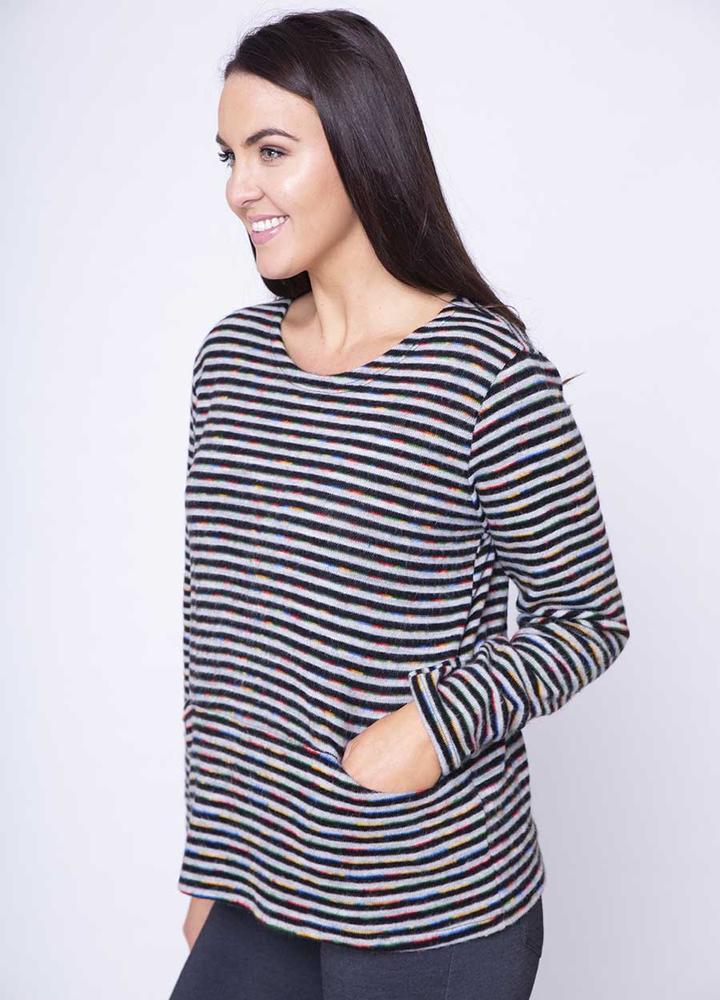 2 Pocket Stripe Top in Grey