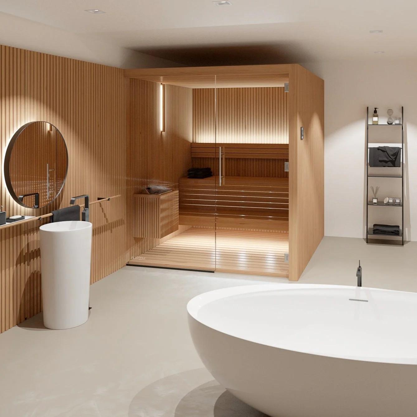 beautiful indoor sauna in a home bathroom