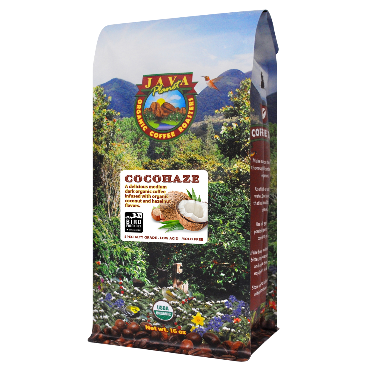 Cocohaze Organic Low Acid Coffee 16oz Bag - Single Origin Medium Dark Roast