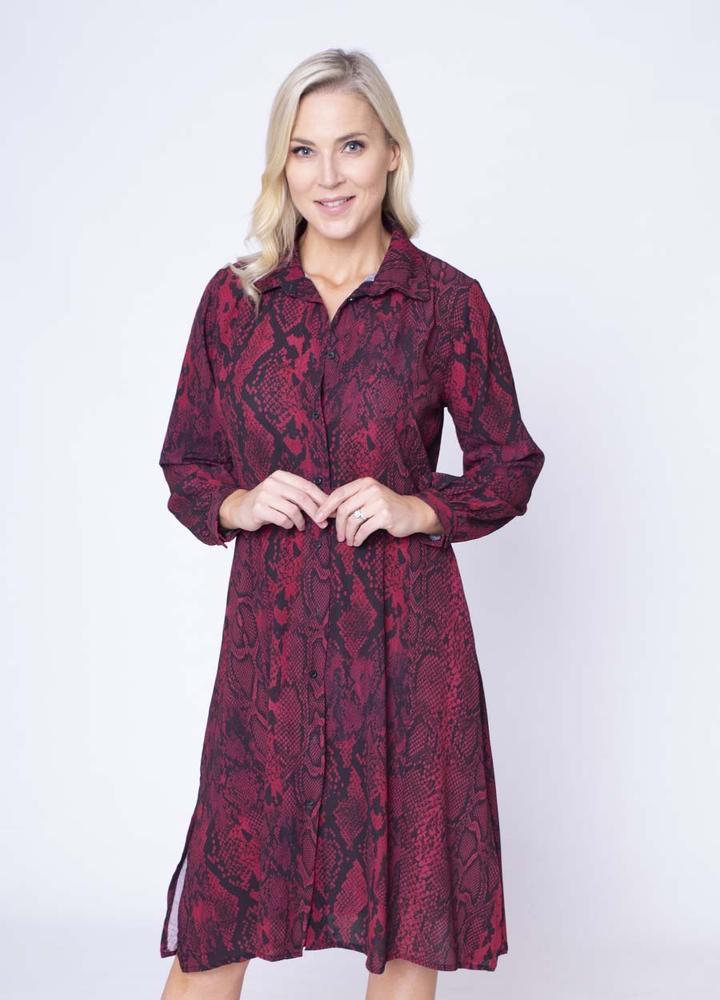 Snake Print Shirt Dress in Wine
