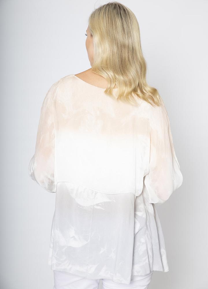 Layered Silk Print Top Beige