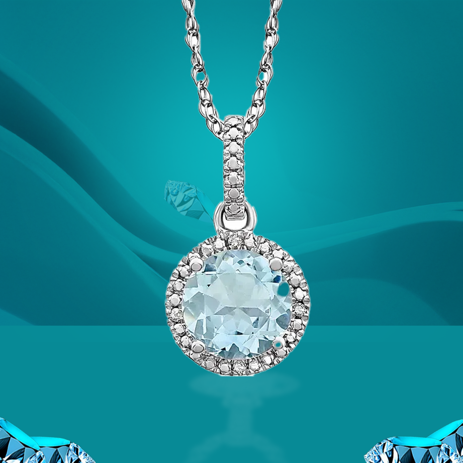 Sterling Silver Natural Aquamarine & .01 CTW Natural Diamond 18" Necklace
