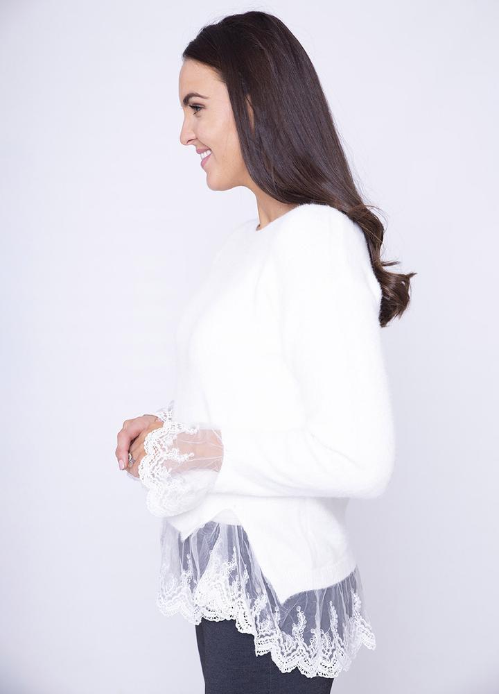 Lace Sleeve Jumper in White