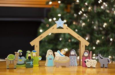 small nativity with wooden pieces