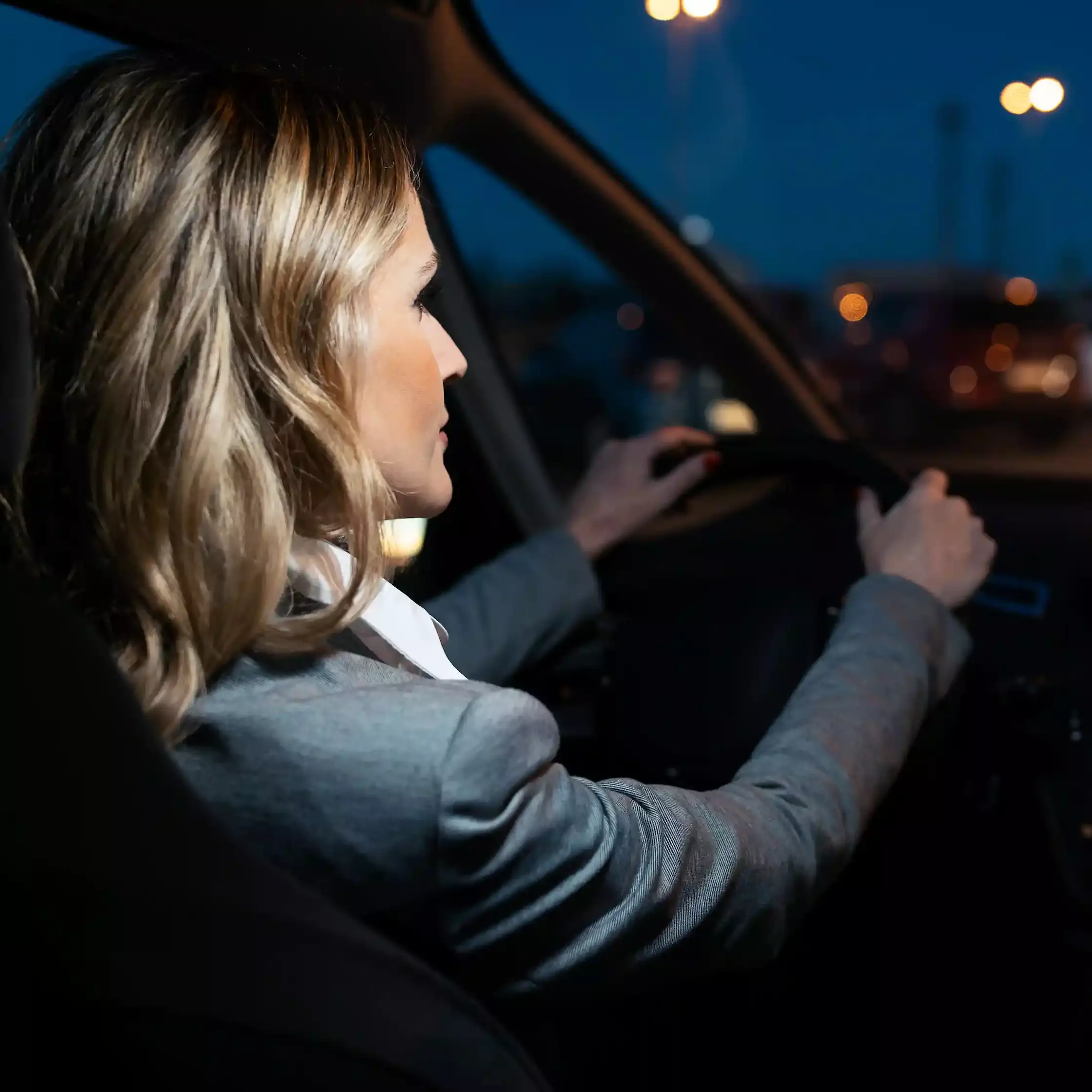 A lady unable to drive at night