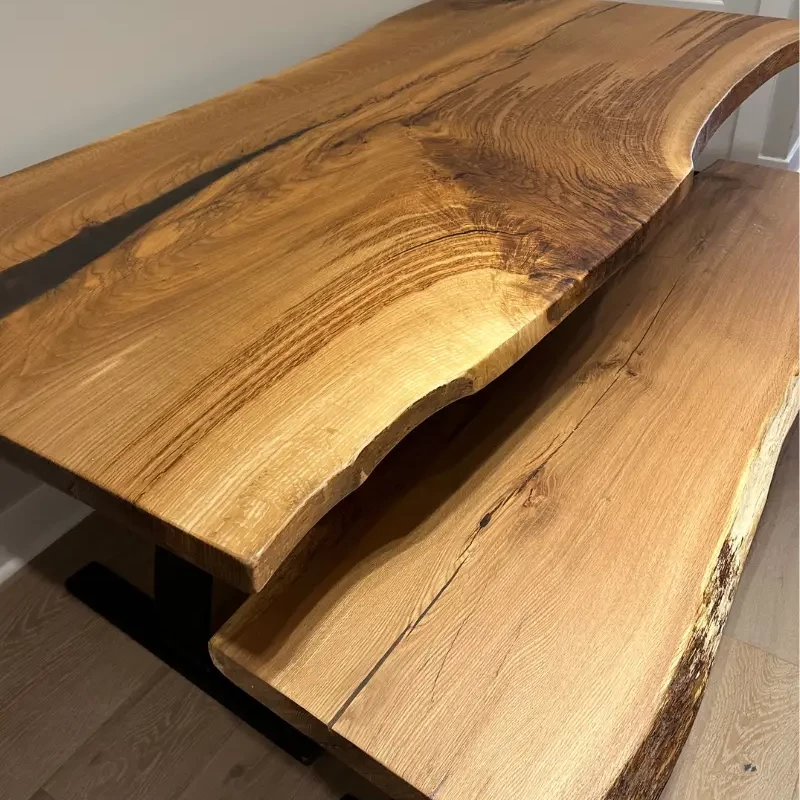 Live Edge Oak Dining Table with Live Edge Oak bench