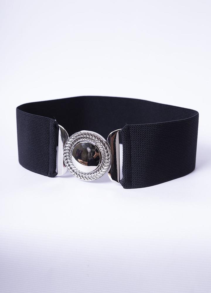 Elastic Waist Disc Belt in Black