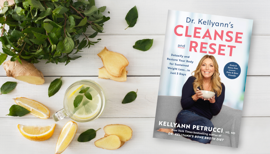Dr. Kellyann Cleanse and Reset book with lemon water