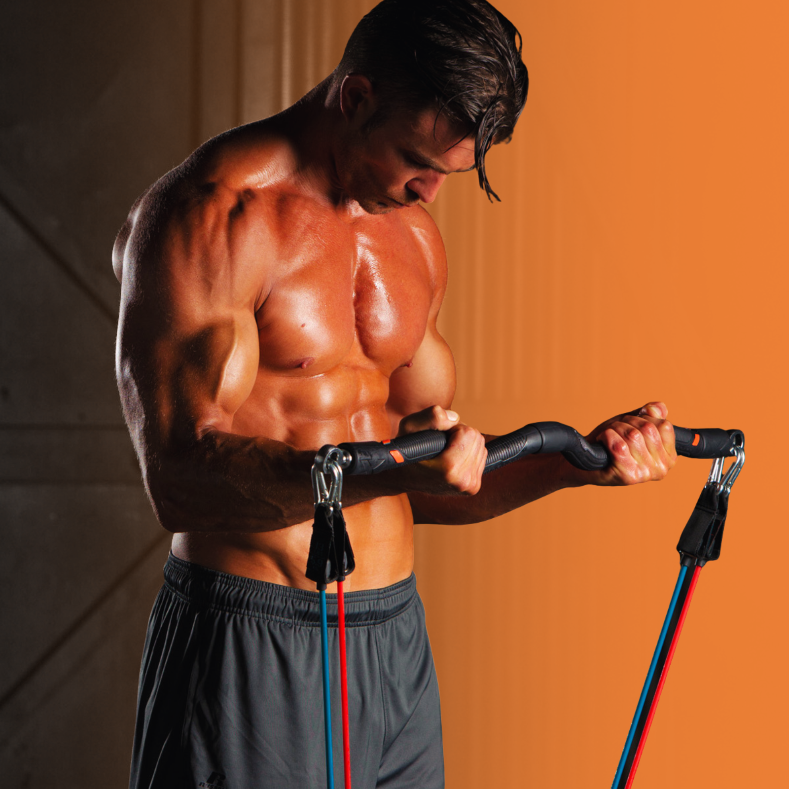 man using medium resistance band