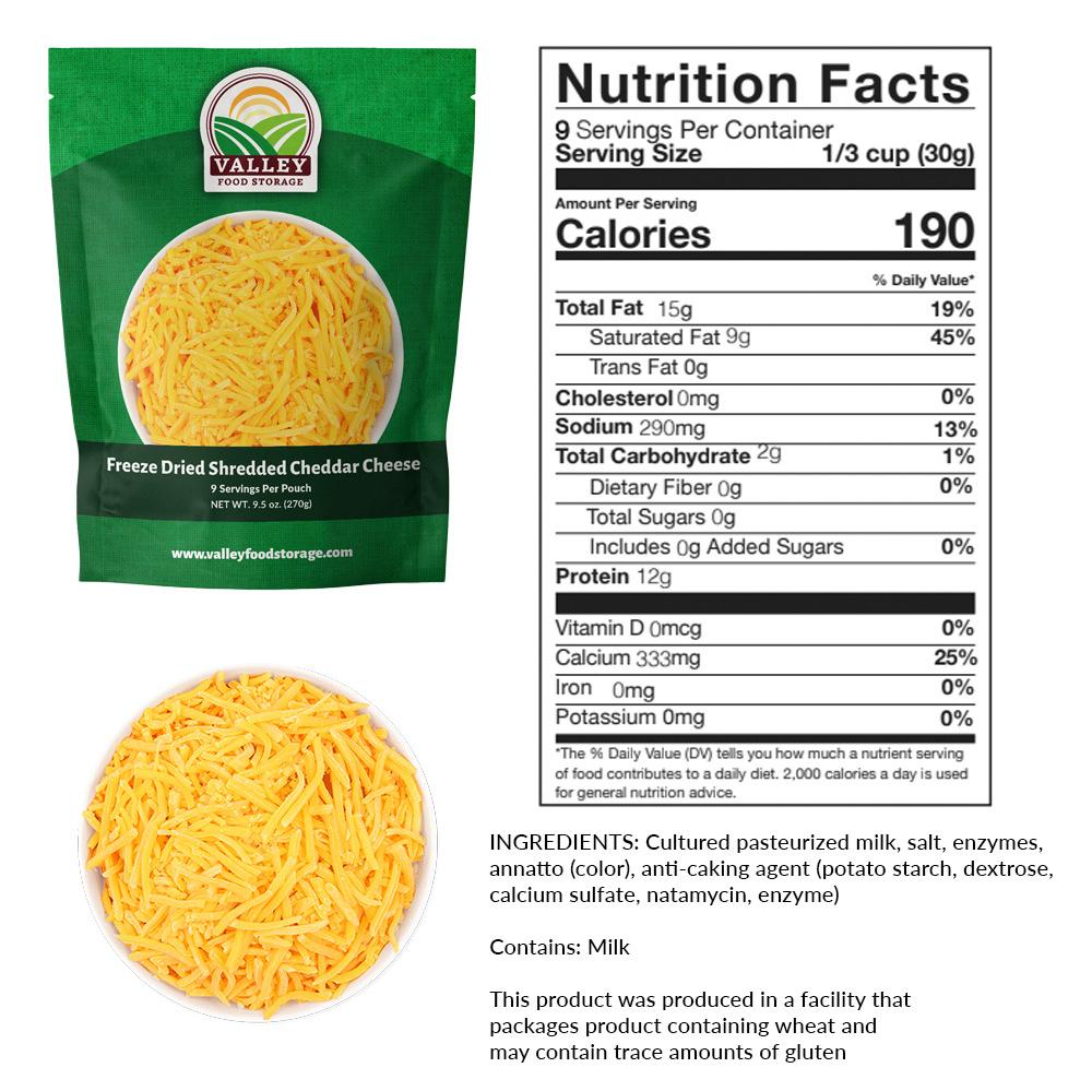 Freeze Dried Shredded Cheddar Cheese Valley Food Storage