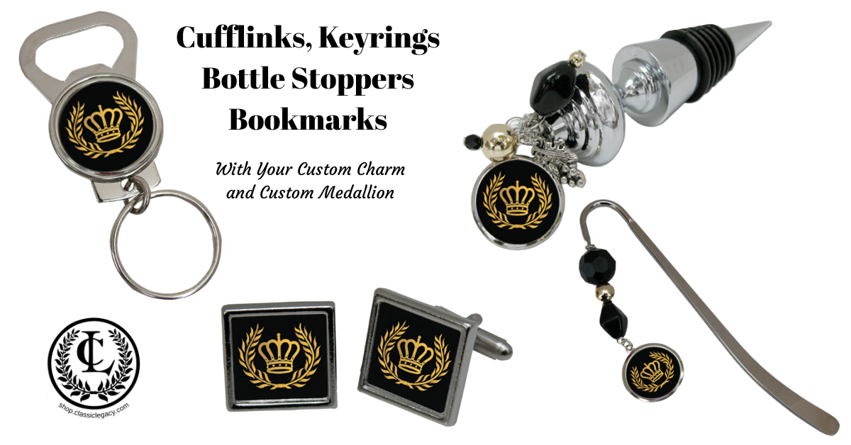 Cufflinks keyrings, bookmarks and cuff link all use a custom image