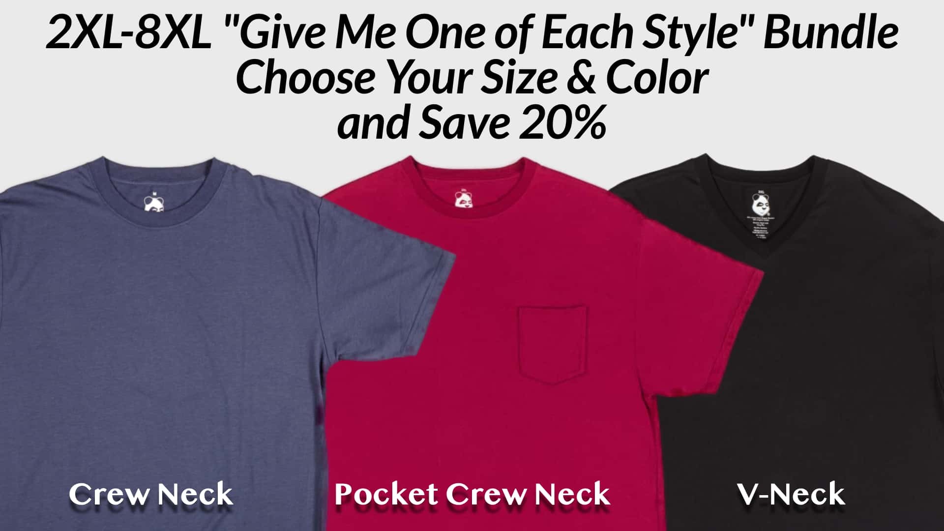 The 2XL-8XL "Give Me One Of Each Style" Bundle of Bamboo Viscose T-Shirts