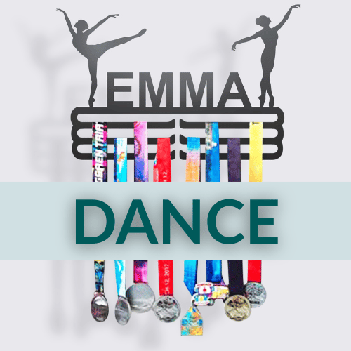 Personalized Dance Medal Hanger in matte black steel with a custom name — Athlete's Gift Shop