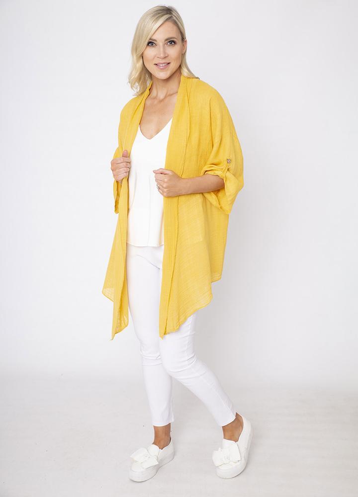 Roll Neck Button Sleeve Linen Cardi