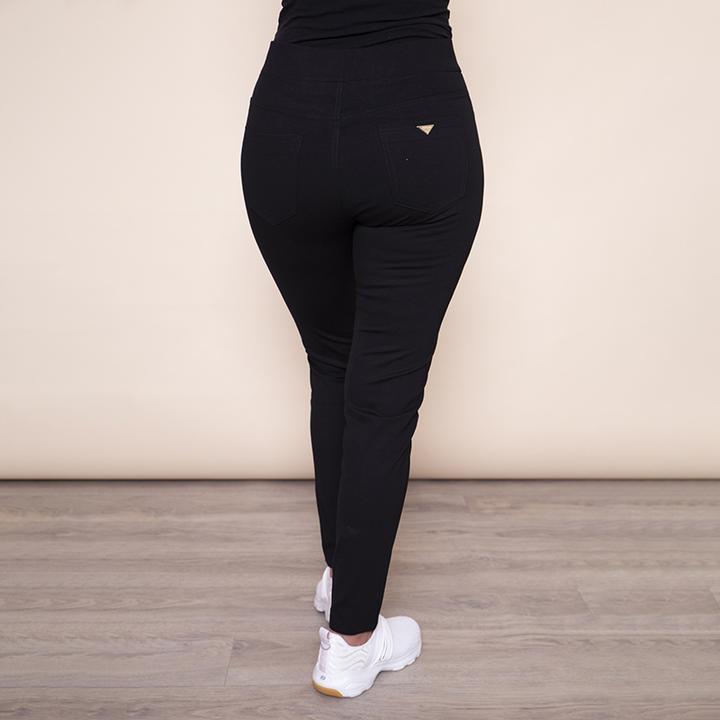 Stretch Waist Stud Pocket Trouser in Black
