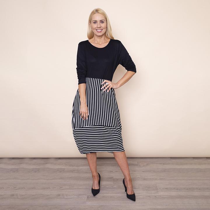 Long Sleeve Stripe Dress in Black
