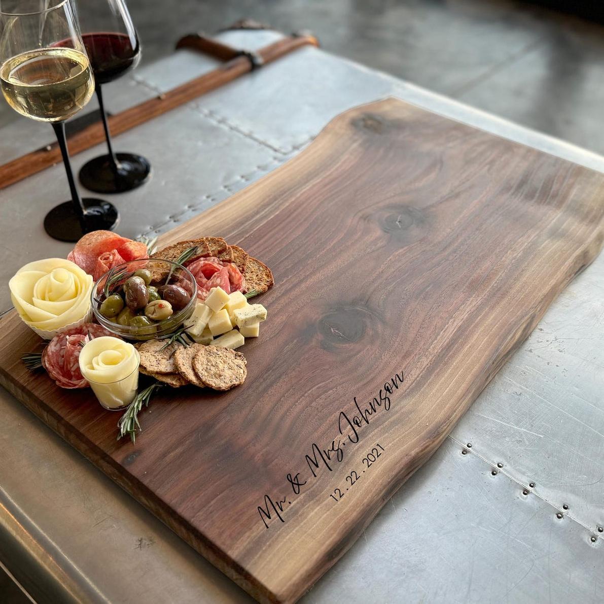 live edge charcuterie board made of black walnut.