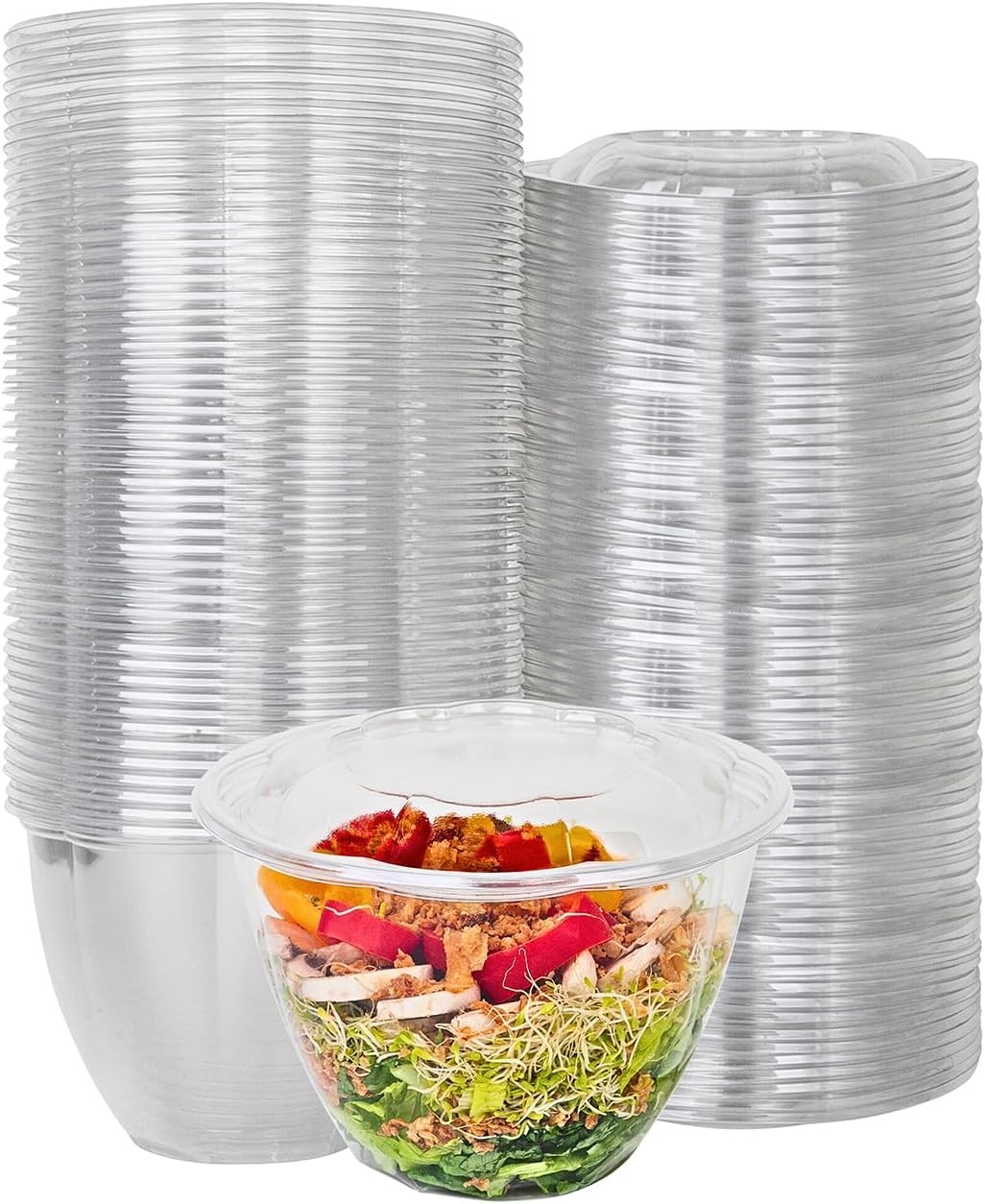 48 oz. Plastic Salad Bowls to Go with Airtight Lids [50 Sets]