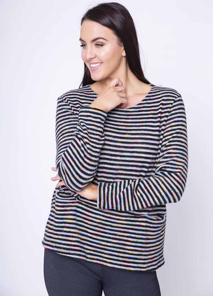 2 Pocket Stripe Top in Grey