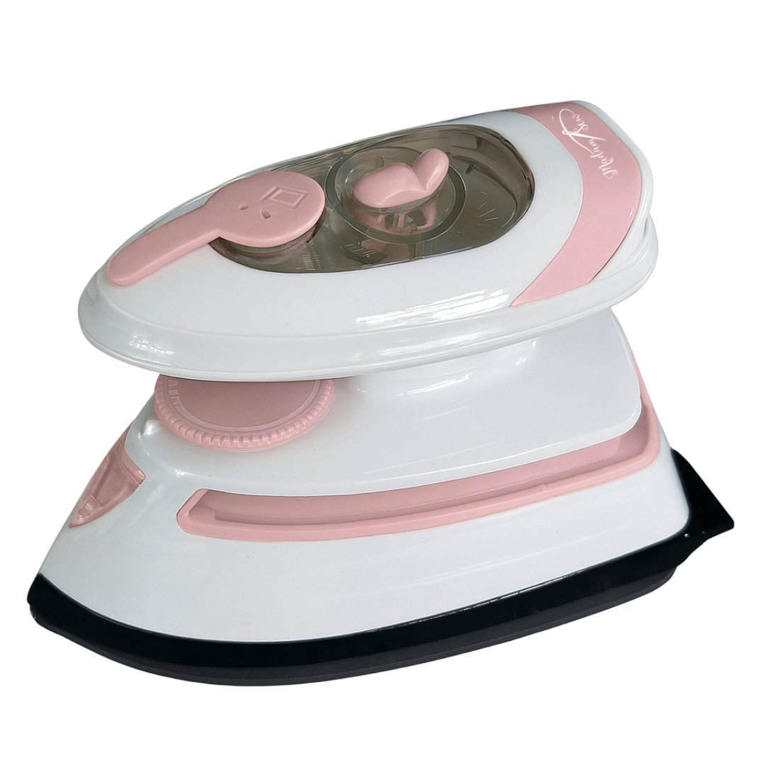 Madam Sew Mini Iron - Pink & White with logo showing