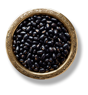 Few velvet beans surrounded by floral artworks