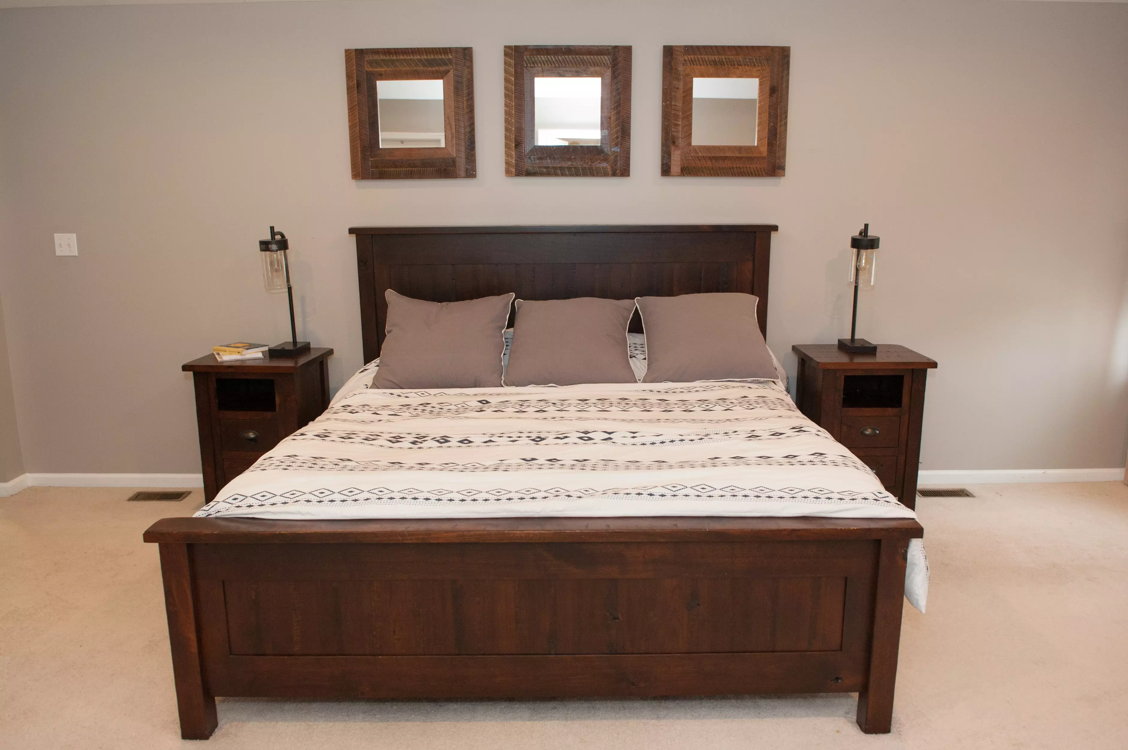 King size cherry bed and night stands