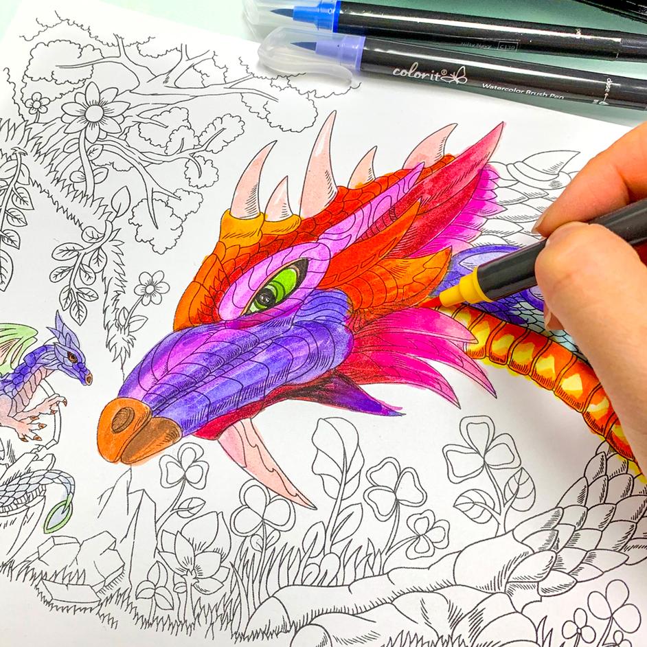 Freebie Friday 04-05-19 Colorful Dragons Coloring Page