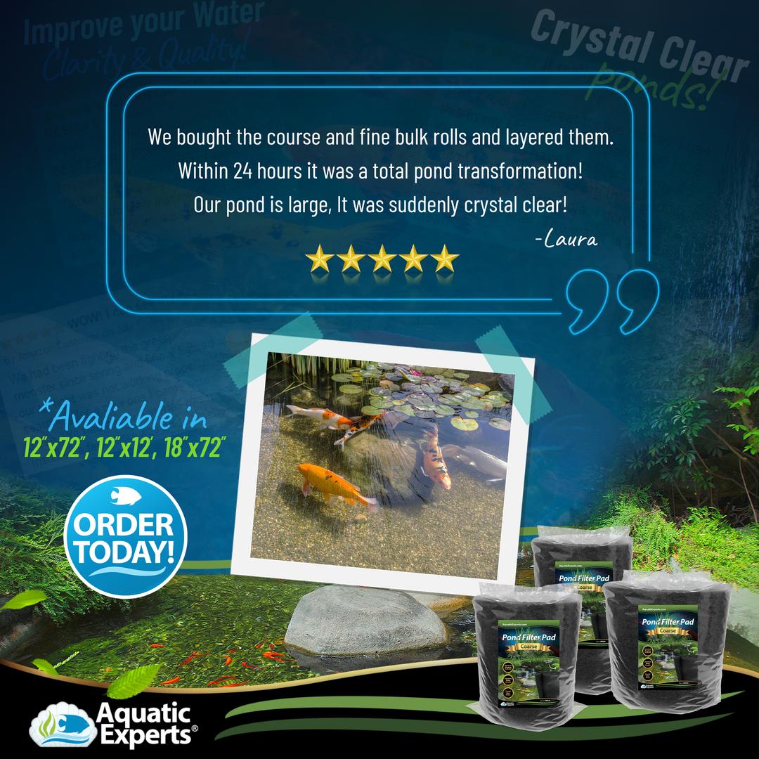 Aquatic Experts - Classic Black Koi Pond Filter Pad, Coarse Filter Pad, Bulk Roll, 12 x 72 x 1