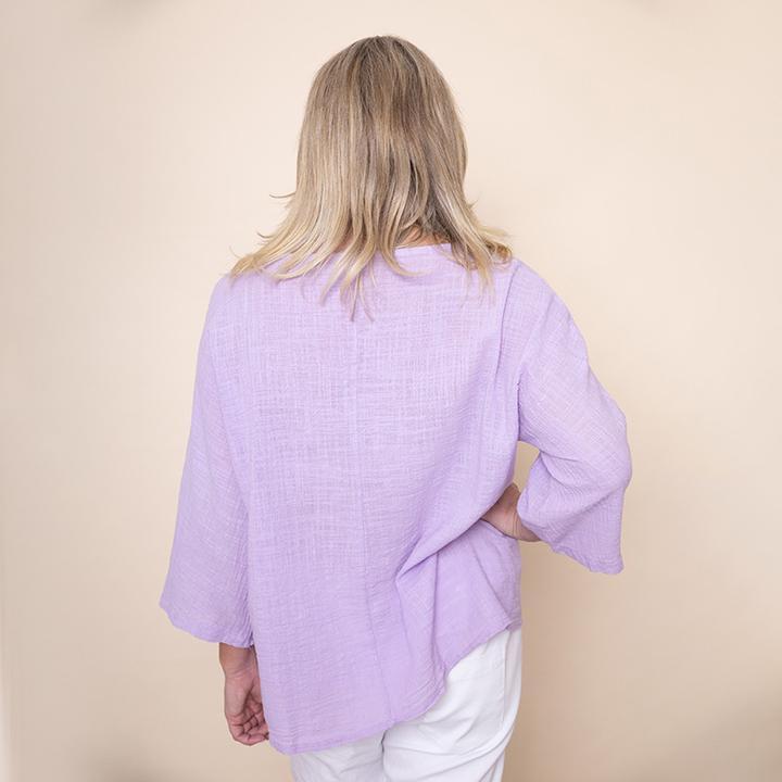 Tie Lace Linen Top in Lilac