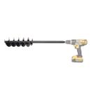 Power Planter drill auger attachment shown on a white background, connected to a cordless drill.