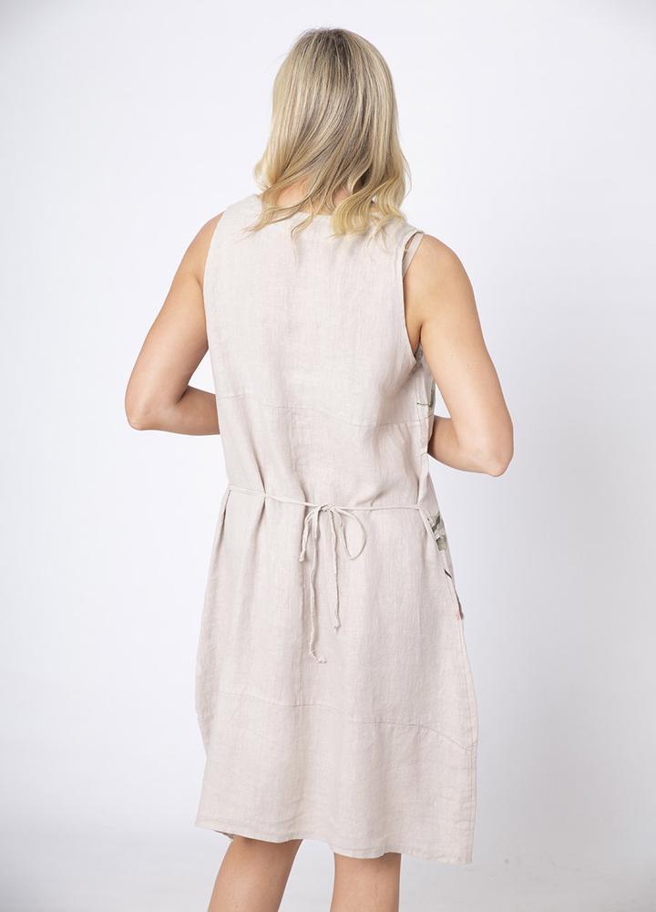 Sleeveless Floral Linen Pocket Dres