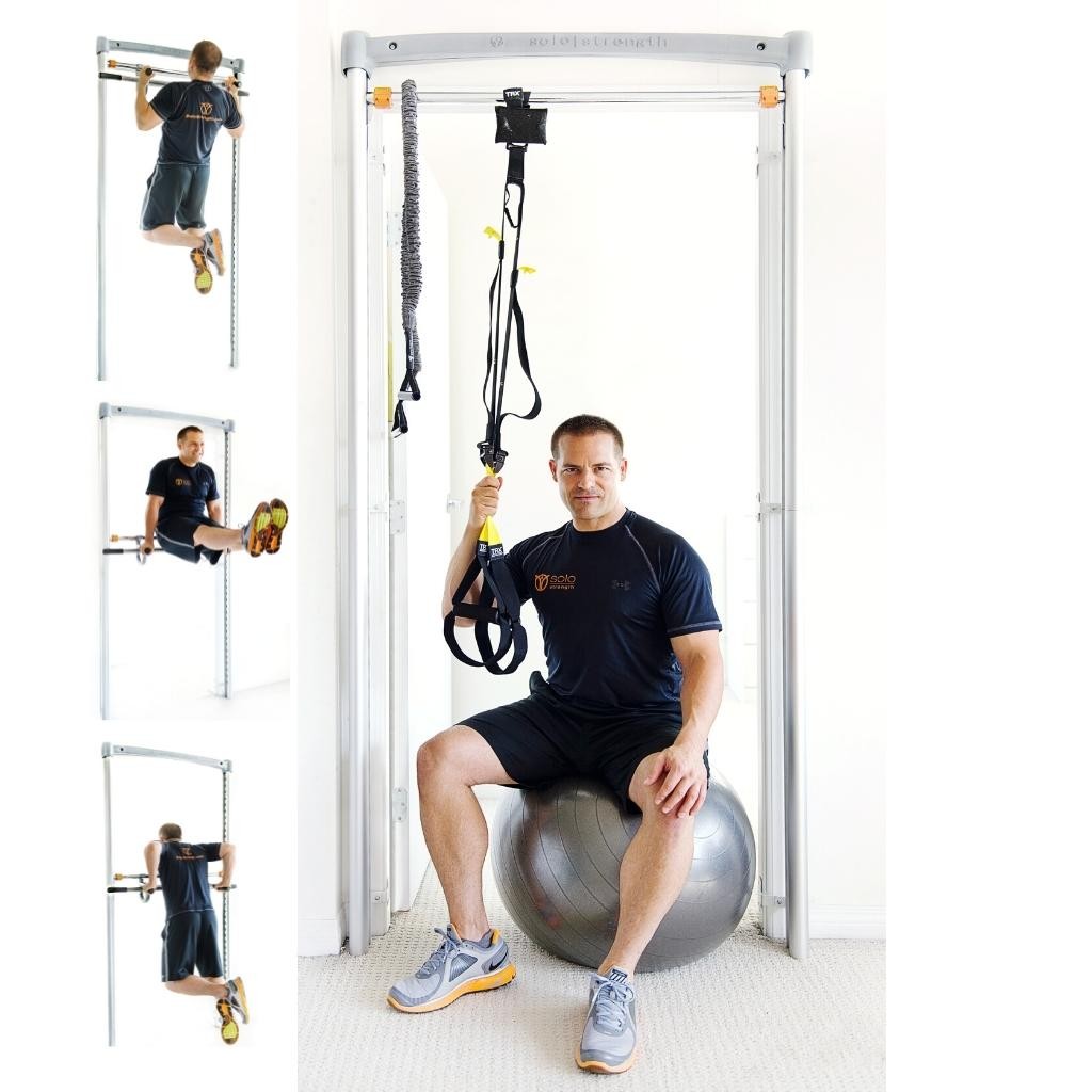 SoloStrength® Doorway Mounted Gym Ultimate Series Adjustable Height Home Pull Up Dip Bar Training Station