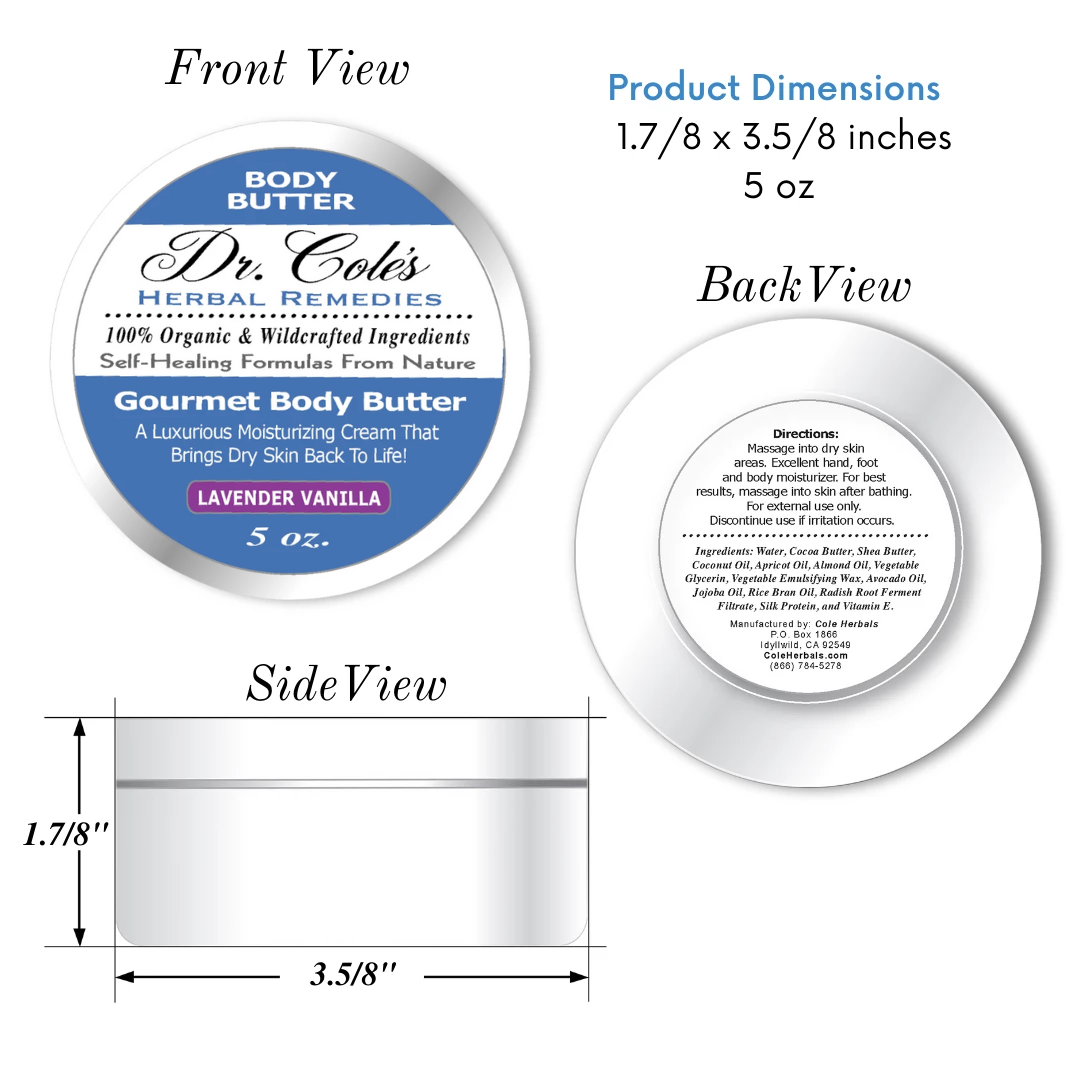 Dr. Cole's Gourmet Body Butter directions and ingredients