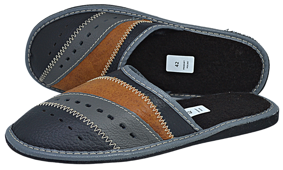 Jonas - mens black leather house slippers - Reindeer Leather