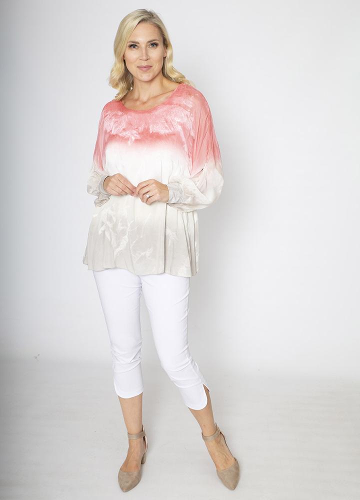Layered Silk Print Top Coral