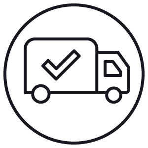 Delivery truck icon with a checkmark on its side.