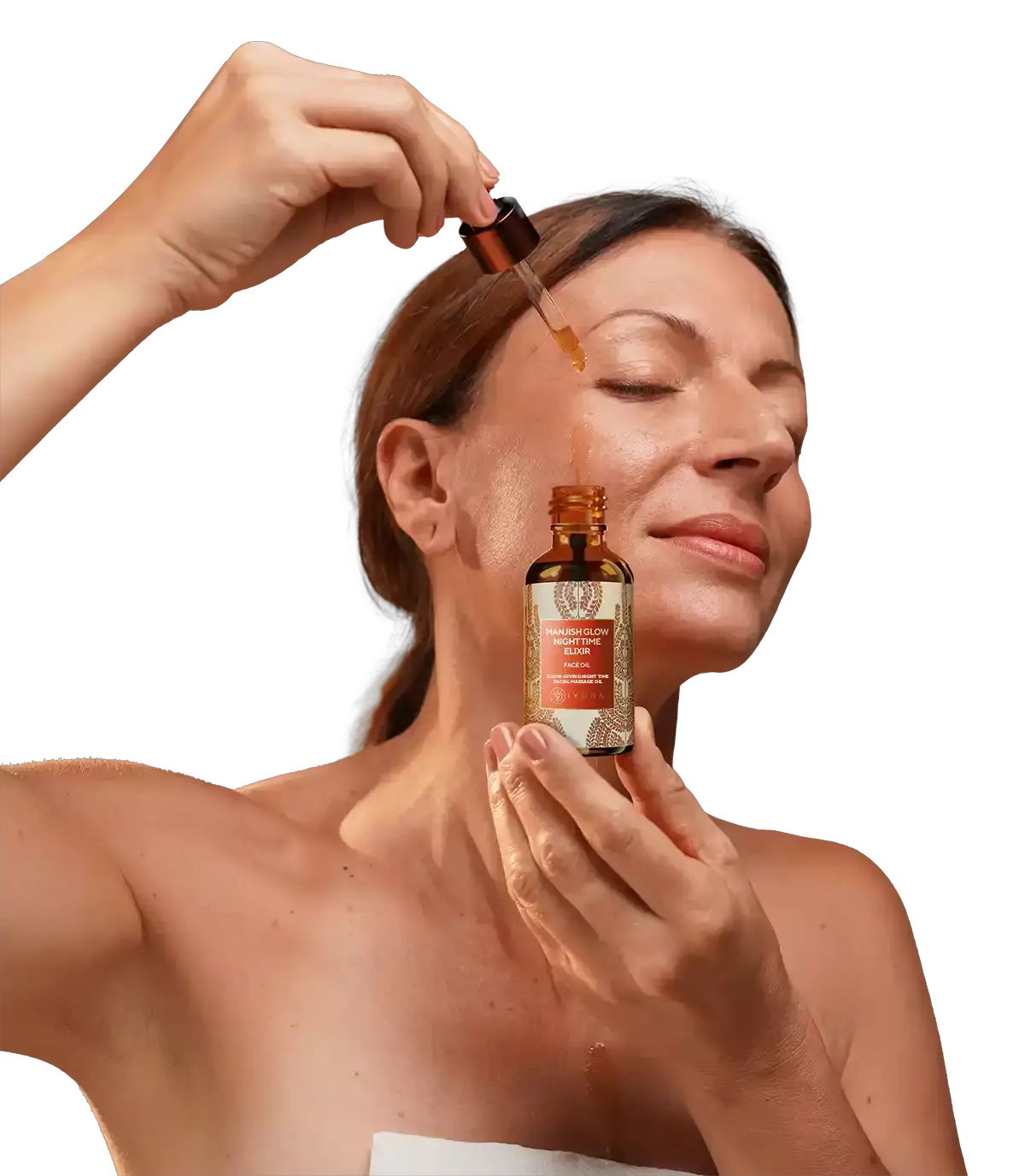 woman applying mannish on skin with dropper 1