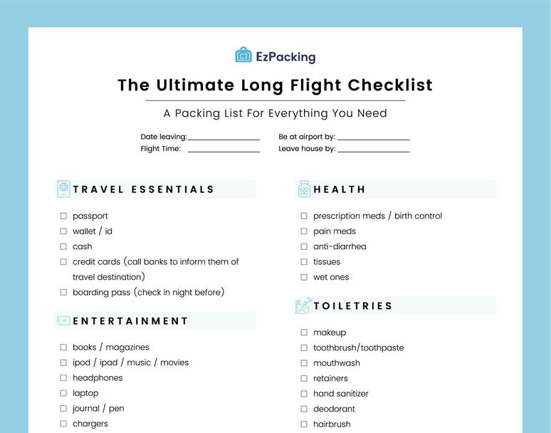The Ultimate Long Flight Packing List EzPacking, Inc