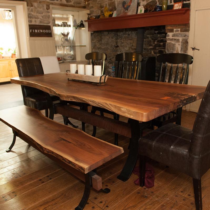 Live Edge Table and Bench with beams