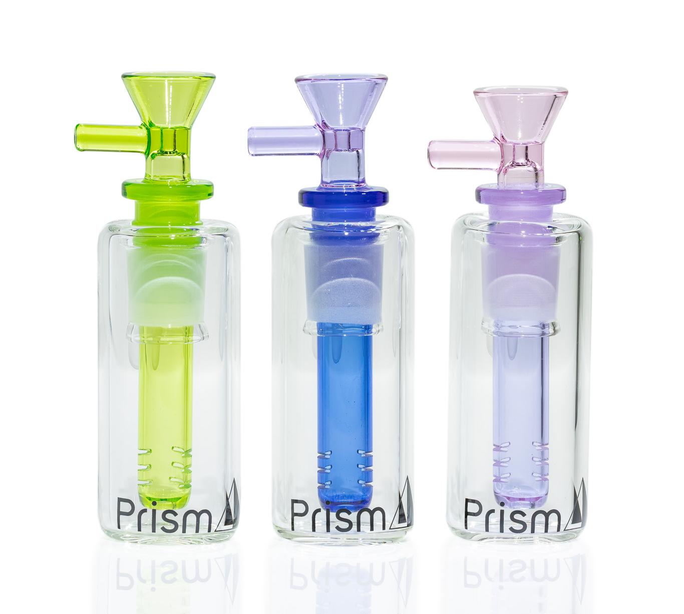 an image of three prism ash catchers - one in slime, one in sapphire and grape jolly, and one in grape jolly and pink lemonade