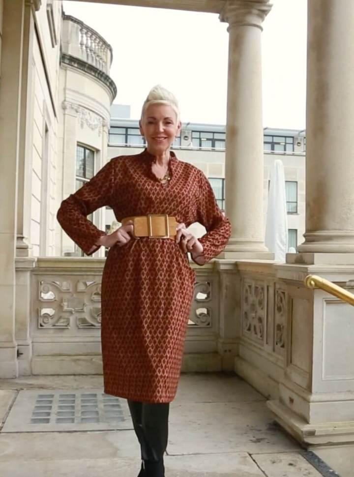 V Neck Diamond Pocket Dress in Camel