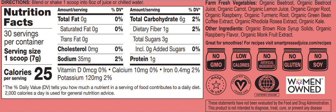 Revive Beets + Roots nutritional label